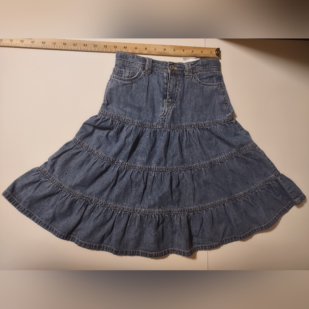 Vintage Y2K Santana Girl Denim Flare Skirt Size 8 Tiered